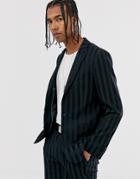 Asos Design Skinny Suit Jacket In Tonal Stripe - Black