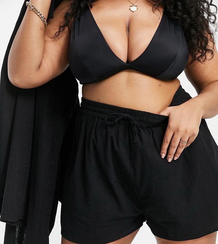 Asos Design Curve Textured Beach Short In Black