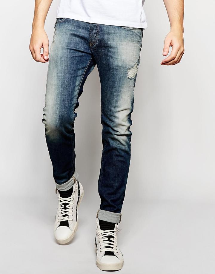 Diesel Jeans Sleenker 607n Dna Skinny Fit Everspring Rip Repair - Mid Rip Repair
