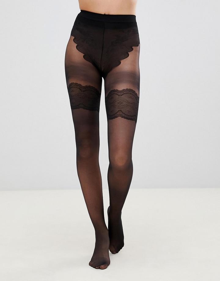 Pretty Polly Flirty Back Seam Tights In Black - Black