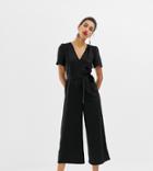 Warehouse Wide Leg Jumpsuit With Tie Front In Black - Black