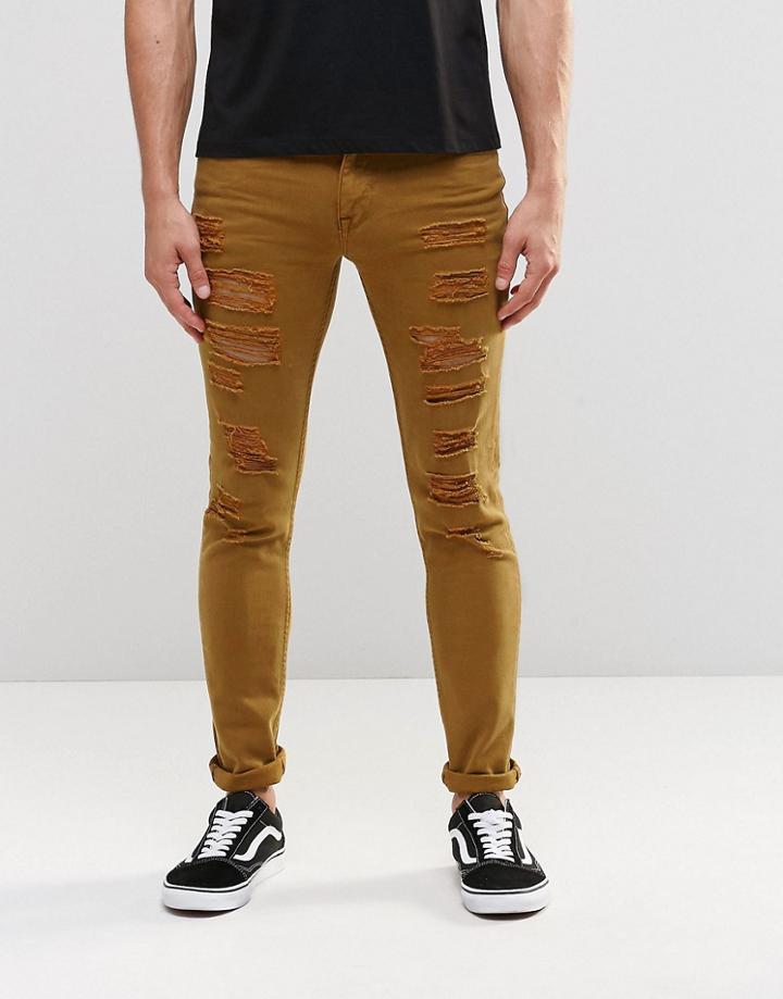 Asos Super Skinny Jeans With Extreme Rips In Brown - Rubber Brown