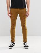 Asos Super Skinny Jeans With Extreme Rips In Brown - Rubber Brown