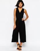 Asos Sleeveless Jersey Jumpsuit With Wrap Front - Black