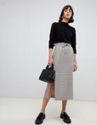 Asos Design Check Paperbag Midi Skirt With Splits - Multi