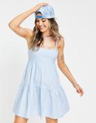 Asos Design Tiered Mini Sundress In Blue-blues