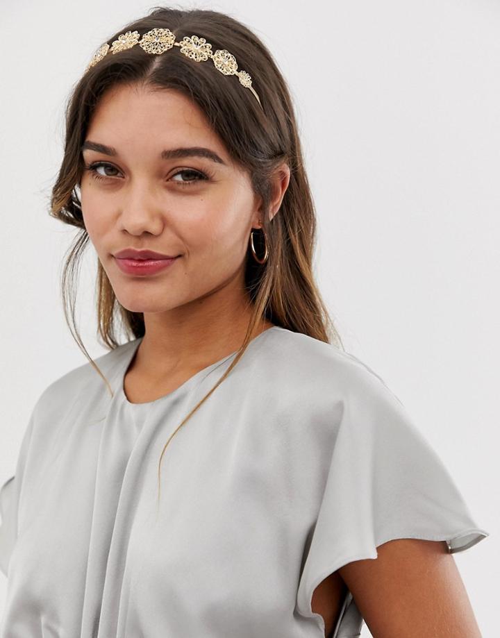 Asos Design Headband With Filigree Disc Detail In Gold - Gold