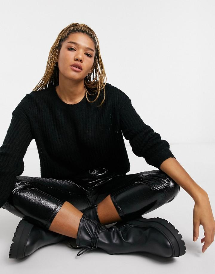 Jdy Long Sleeve Knitted Sweater In Black