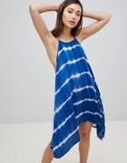 Influence Dip Hem Tie Dye Beach Dress - Navy