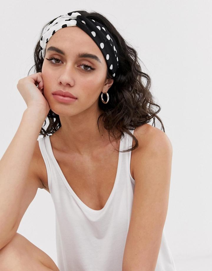 Asos Design Headband With Twist Front In Contrast Polka Dots - Multi