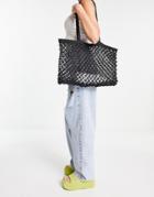 Crochet Tote With Trim In Black-green