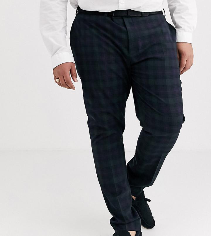 Asos Design Plus Super Skinny Suit Pants In Blackwatch Plaid Check In Navy