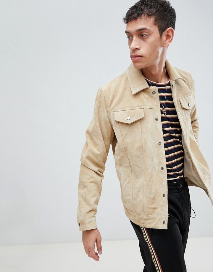 Bellfield Suede Jacket In Beige - Beige