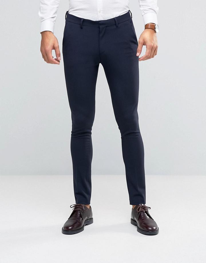 Asos Wedding Super Skinny Suit Trousers In Navy - Navy