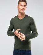 Selected Homme Merino Wool V Neck Sweater - Green