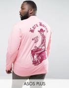 Asos Plus Relaxed Long Sleeve T-shirt With Macabre Front And Back Print - Pink
