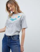 Monki Embroidered Fringe Detail Tee - Gray