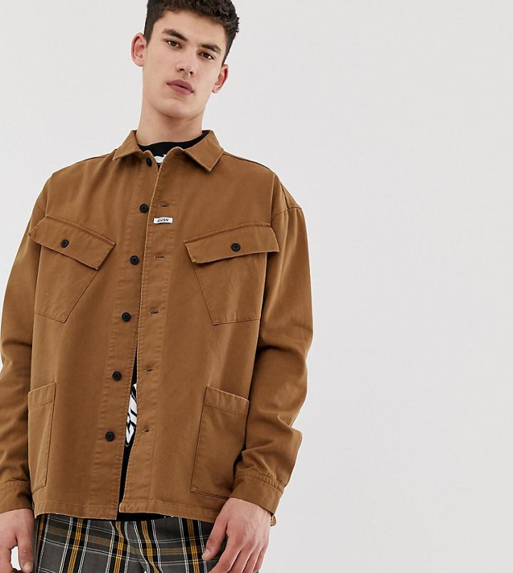 Collusion Tall Multi-pocket Over Shirt - Tan