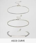 Asos Curve Pack Of 3 Vintage Style Id Bar And Chain Bracelets - Silver