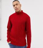Jacamo Roll Neck Cable Knit Sweater In Red - Red