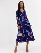 Talulah Remember Me Floral Print Wrap Midi Dress-blue