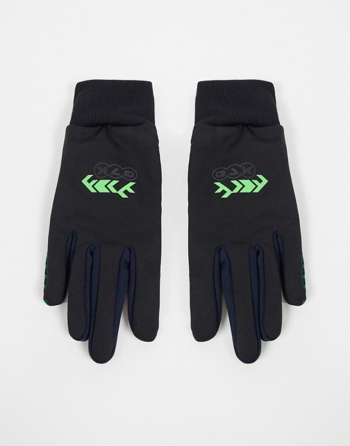 Asos Design Touchscreen Gloves In Black With Neon Detail