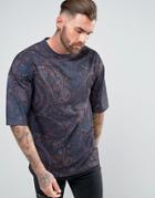 Asos Oversized T-shirt With All Over Paisley Print - Navy