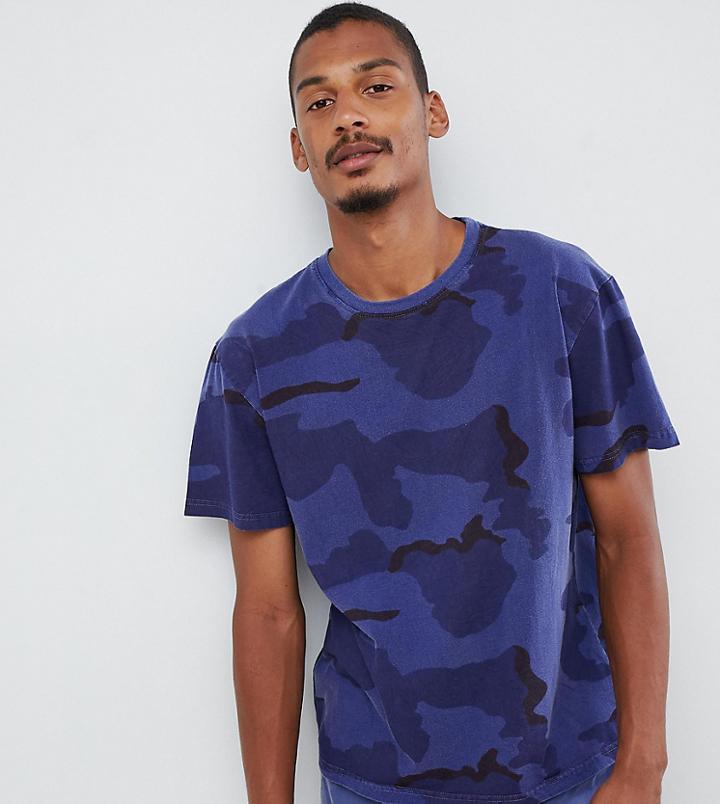 Reclaimed Vintage Inspired Overdye Camo T-shirt - Blue