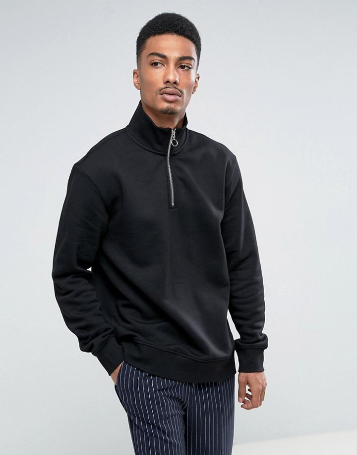 Weekday Martin Zip Sweatshirt - Black