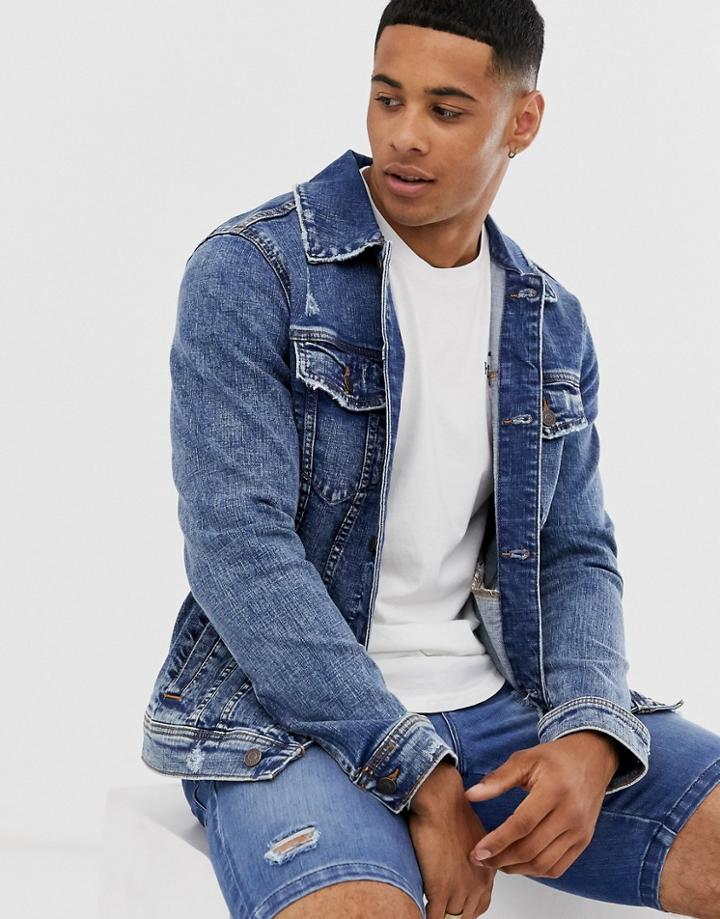 Hollister Denim Trucker Jacket In Light/medium Wash - Blue