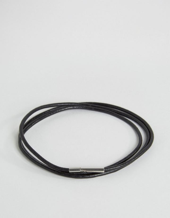Seven London Minimal Leather Wrap Bracelet In Black - Black