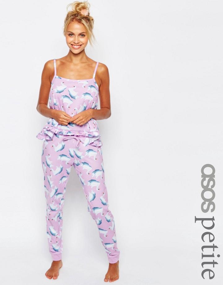 Asos Petite Swan Print Tee With Legging - Multi