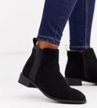 Simply Be Flat Chlsea Boot In Black Suede Extra Wide Fit