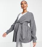 Urban Bliss Maternity Tie Waist Longline Cardigan In Gray-green