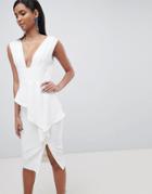 Lavish Alice Asymmetric Plunge Front Midi Dress - White