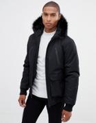 Brave Soul Premium Faux Fur Hooded Bomber Jacket - Black