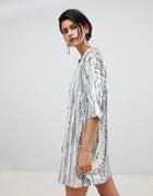 Ragyard Stripe Sequin T-shirt Dress - Silver