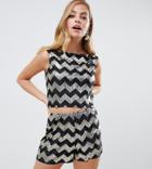 Flounce London Petite Plisse Crop Top In Gold Zig Zag Pattern Two-piece - Black