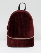 Asos Velvet Crinkle Zip Base Backpack - Red