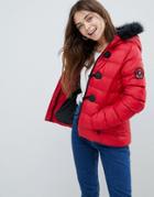 Brave Soul Wizard Short Padded Coat With Faux Fur Hood - Red