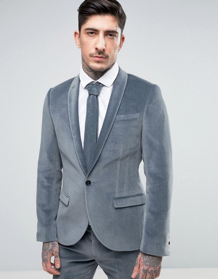 Noose & Monkey Superskinny Suit Jacket In Velvet - Blue