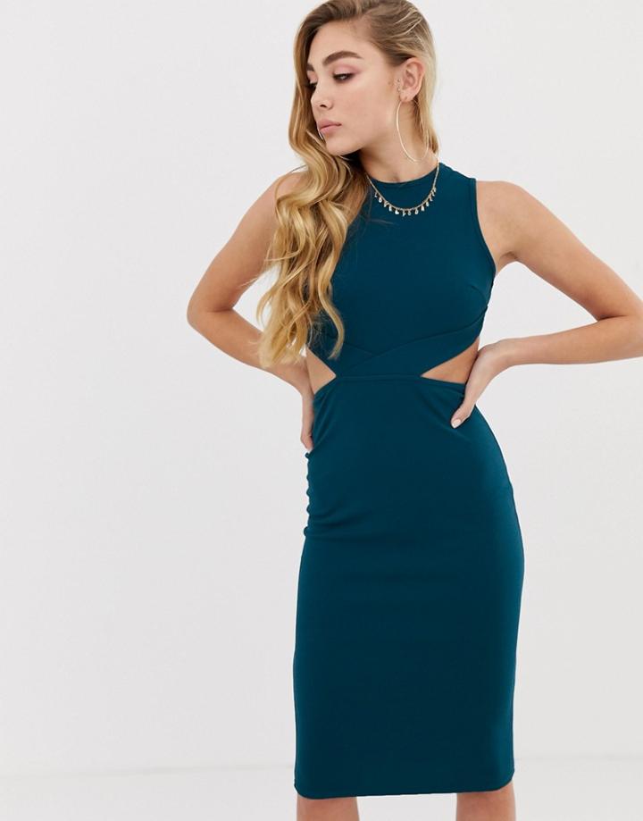 Prettylittlething Cut Out Bodycon Midi Dress In Teal - Blue