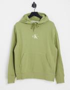 Calvin Klein Jeans Small Monogram Logo Hoodie In Green