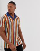 Asos Design Revere Collar Polo In Vertical Stripes-multi