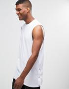 Asos Longline Sleeveless T-shirt With Side Popper Detail - White