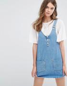 Pull & Bear Overall Pinny Dress In Denim - Blue