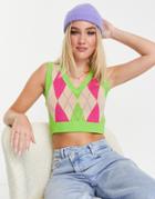 Monki Knitted Sweater Vest In Argyle Print - Part Of A Set-multi
