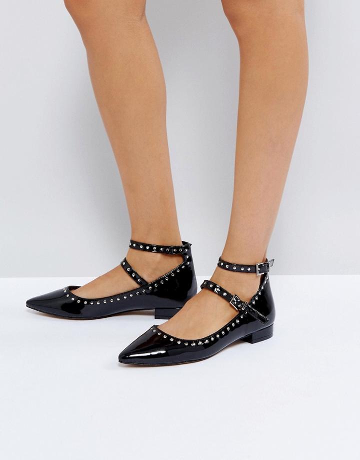 Asos Lock Down Studded Ballet Flats - Black