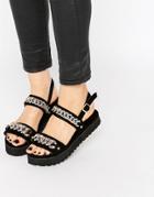 Daisy Street Chain Detail Flat Sandals - Black