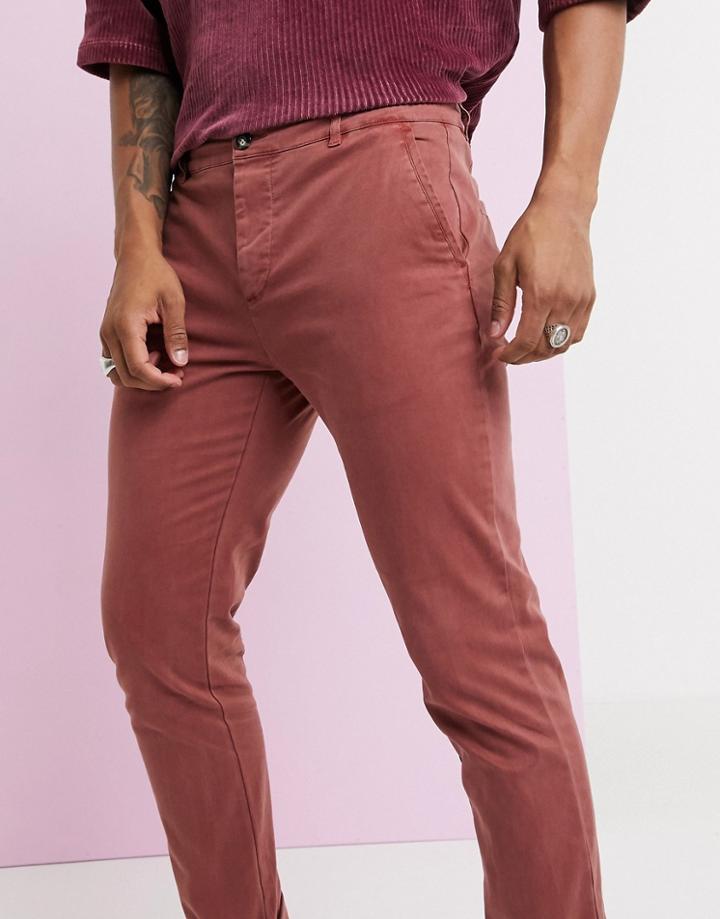 Asos Design Slim Chinos In Washed Red